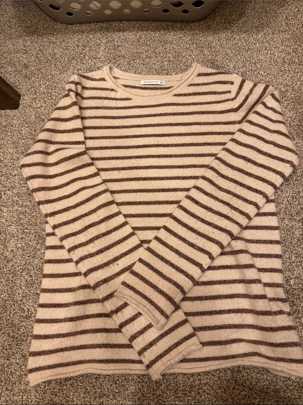 Called to Surf Cream & Brown Striped Scoop-Neck Sweater